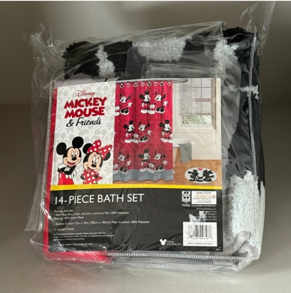 Disney Other - Disney Mickey Mouse & Friends Red and Black Shower Curtain Set